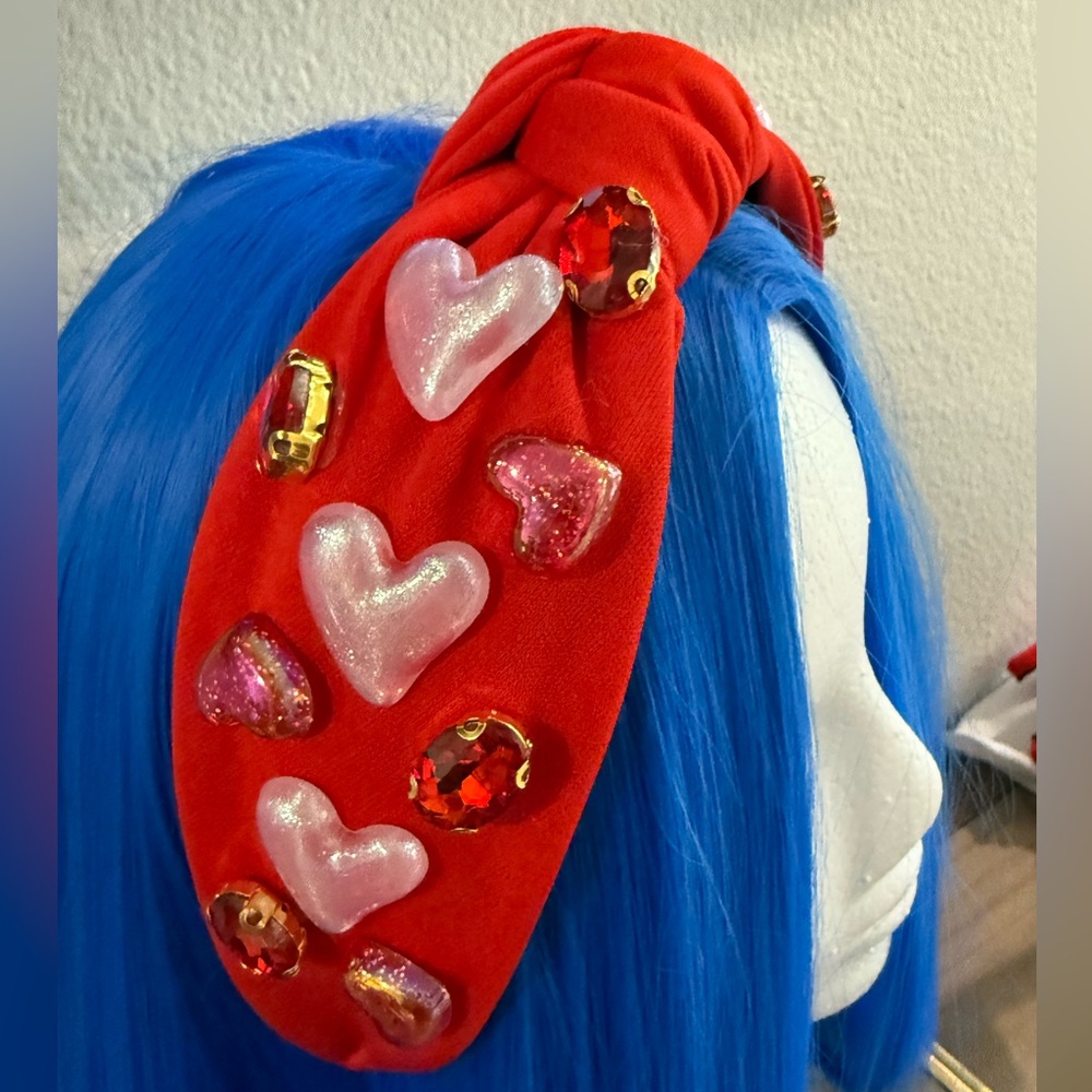 Red Knot with hearts Headband